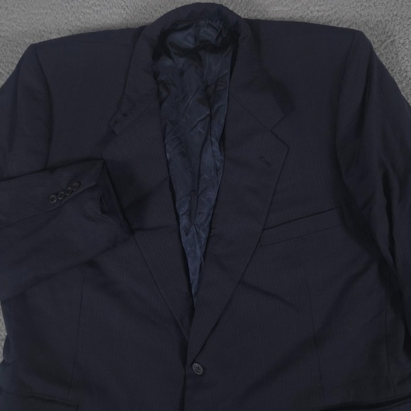 Tom James Sport Coat Mens 50R Navy Striped Executive Bespoke Blazer Jacket Wool
